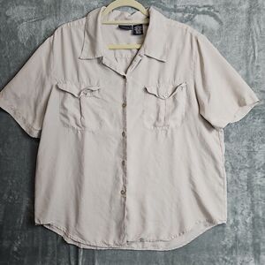 Laura Scott Beige Xl 100% silk blouse short sleeve button front